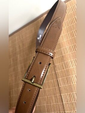 Etro Tan Brown Leather Belt with Paisley Embossing